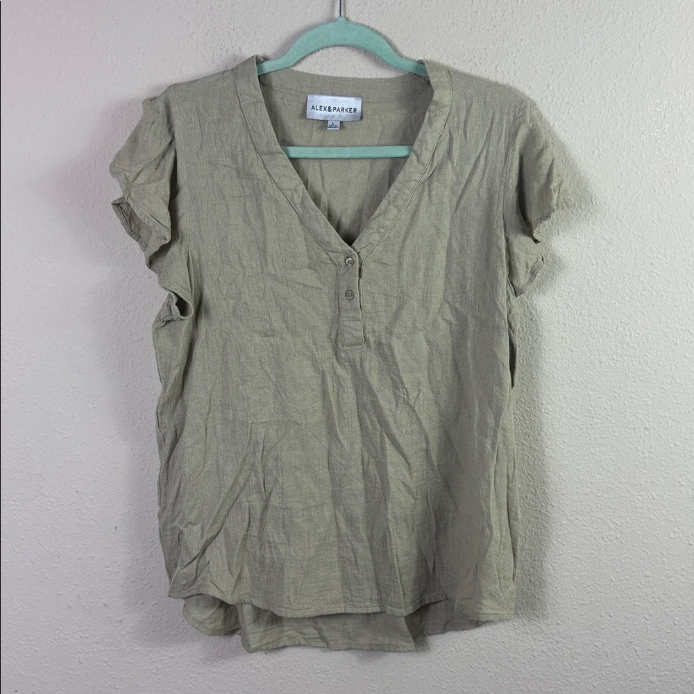 Alex & Parker Linen Rayon‎ Blend Button Down Shirt Olive Green size Large
